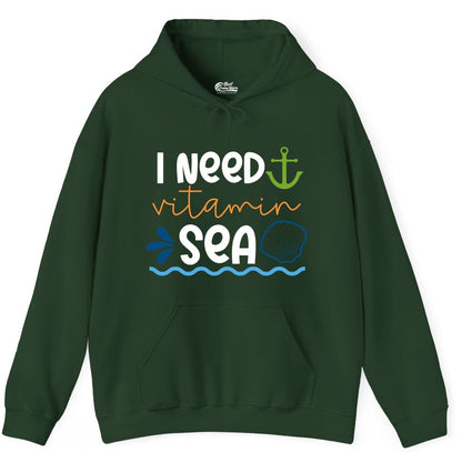 I Need Vitamin Sea Shirt - Nautical Beach Lover Summer Apparel (Hoodie) in Forest Green - I Need Vitamin Sea Shirt - Nautical Beach Lover Summer Graphic Tee