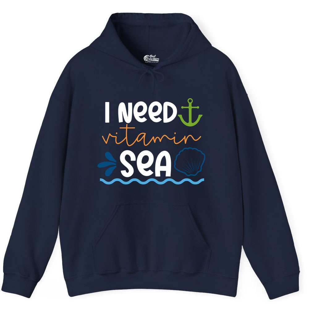 I Need Vitamin Sea Shirt - Nautical Beach Lover Summer Apparel (Hoodie) in Navy - I Need Vitamin Sea Shirt - Nautical Beach Lover Summer Graphic Tee