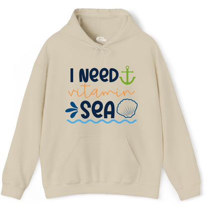 I Need Vitamin Sea Shirt - Nautical Beach Lover Summer Apparel (Hoodie) in Sand - I Need Vitamin Sea Shirt - Nautical Beach Lover Summer Graphic Tee