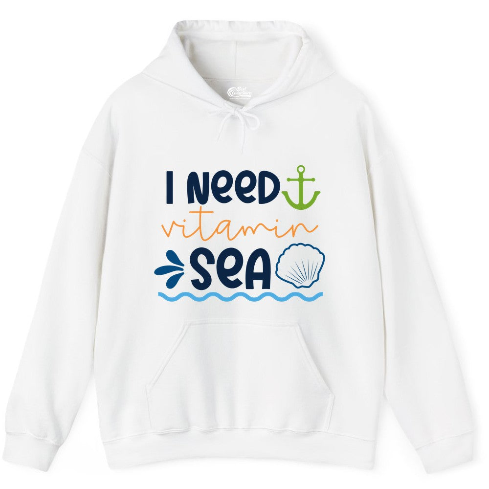 I Need Vitamin Sea Shirt - Nautical Beach Lover Summer Apparel (Hoodie) in White - I Need Vitamin Sea Shirt - Nautical Beach Lover Summer Graphic Tee