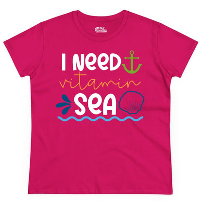 I Need Vitamin Sea Shirt - Nautical Beach Lover Summer Apparel (Ladies Tee) in Heliconia - I Need Vitamin Sea Shirt - Nautical Beach Lover Summer Graphic Tee