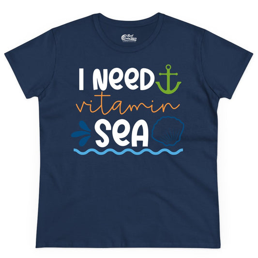 I Need Vitamin Sea Shirt - Nautical Beach Lover Summer Apparel (Ladies Tee) in Navy - I Need Vitamin Sea Shirt - Nautical Beach Lover Summer Graphic Tee