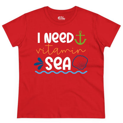 I Need Vitamin Sea Shirt - Nautical Beach Lover Summer Apparel (Ladies Tee) in Red - I Need Vitamin Sea Shirt - Nautical Beach Lover Summer Graphic Tee