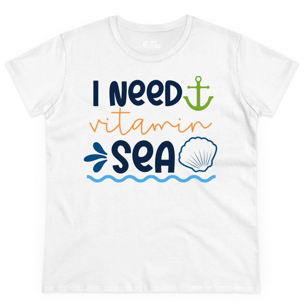 I Need Vitamin Sea Shirt - Nautical Beach Lover Summer Apparel (Ladies Tee) in White - I Need Vitamin Sea Shirt - Nautical Beach Lover Summer Graphic Tee
