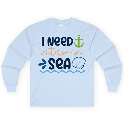 I Need Vitamin Sea Shirt - Nautical Beach Lover Summer Apparel (Long Sleeve) in Light Blue - I Need Vitamin Sea Shirt - Nautical Beach Lover Summer Graphic Tee