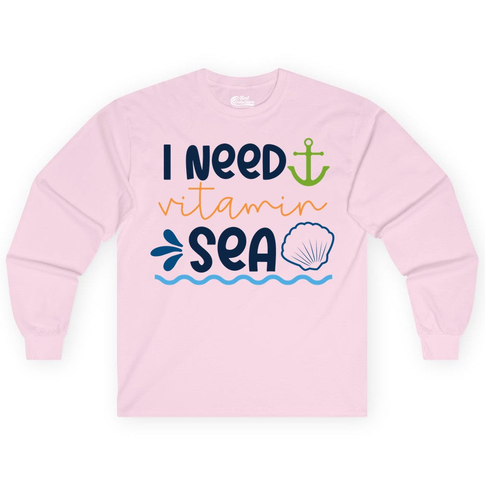 I Need Vitamin Sea Shirt - Nautical Beach Lover Summer Apparel (Long Sleeve) in Light Pink - I Need Vitamin Sea Shirt - Nautical Beach Lover Summer Graphic Tee