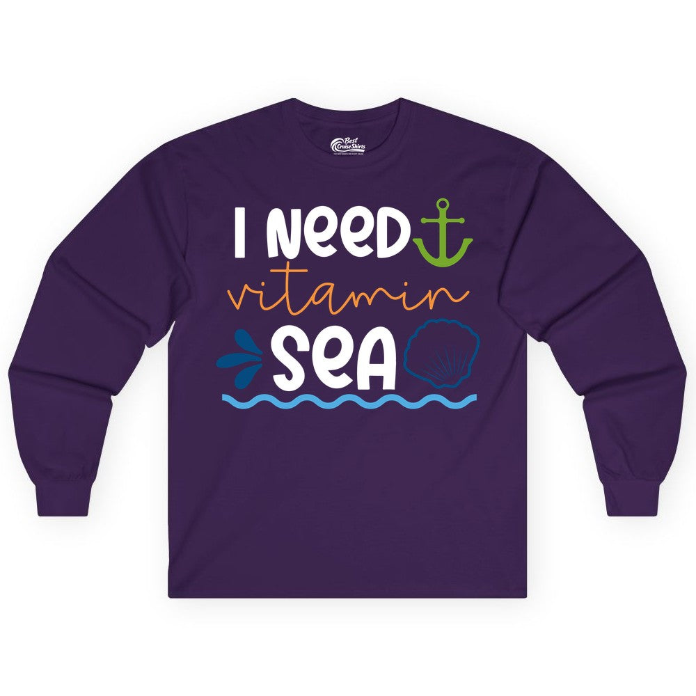 I Need Vitamin Sea Shirt - Nautical Beach Lover Summer Apparel (Long Sleeve) in Purple - I Need Vitamin Sea Shirt - Nautical Beach Lover Summer Graphic Tee