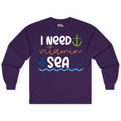 I Need Vitamin Sea Shirt - Nautical Beach Lover Summer Apparel (Long Sleeve) in Purple - I Need Vitamin Sea Shirt - Nautical Beach Lover Summer Graphic Tee
