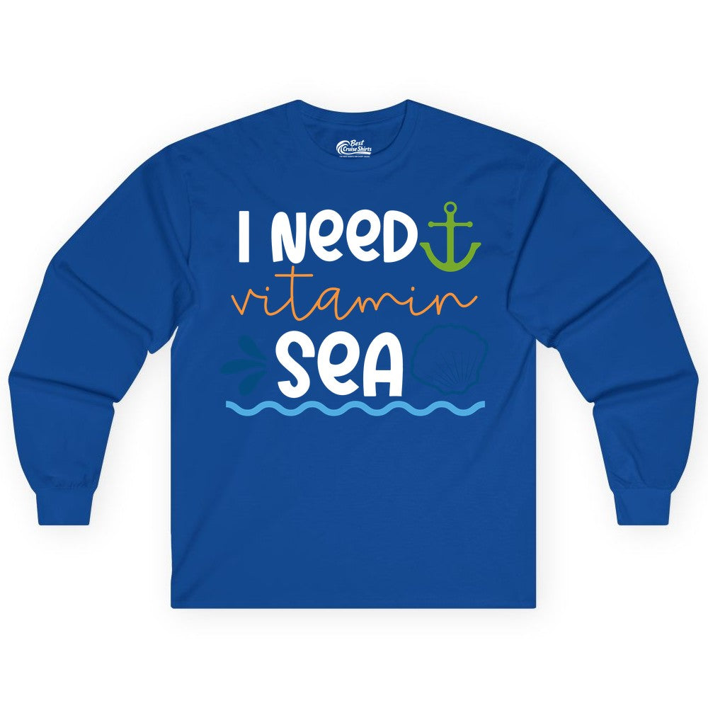 I Need Vitamin Sea Shirt - Nautical Beach Lover Summer Apparel (Long Sleeve) in Royal - I Need Vitamin Sea Shirt - Nautical Beach Lover Summer Graphic Tee