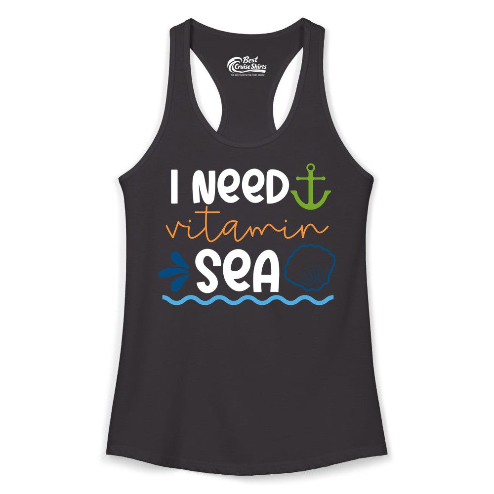 I Need Vitamin Sea Shirt - Nautical Beach Lover Summer Apparel (Ladies Tank) in Black - I Need Vitamin Sea Shirt - Nautical Beach Lover Summer Graphic Tee