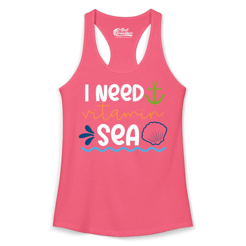 I Need Vitamin Sea Shirt - Nautical Beach Lover Summer Apparel (Ladies Tank) in Hot Pink - I Need Vitamin Sea Shirt - Nautical Beach Lover Summer Graphic Tee