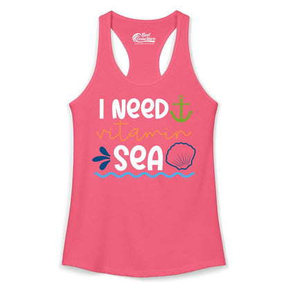 I Need Vitamin Sea Shirt - Nautical Beach Lover Summer Apparel (Ladies Tank) in Hot Pink - I Need Vitamin Sea Shirt - Nautical Beach Lover Summer Graphic Tee