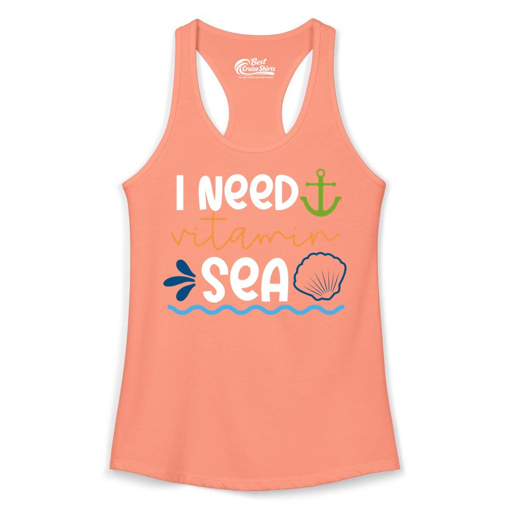 I Need Vitamin Sea Shirt - Nautical Beach Lover Summer Apparel (Ladies Tank) in Solid Light Orange - I Need Vitamin Sea Shirt - Nautical Beach Lover Summer Graphic Tee