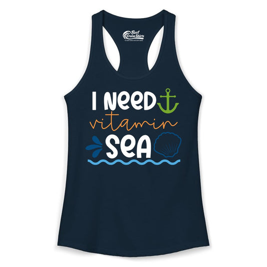 I Need Vitamin Sea Shirt - Nautical Beach Lover Summer Apparel (Ladies Tank) in Solid Midnight Navy - I Need Vitamin Sea Shirt - Nautical Beach Lover Summer Graphic Tee