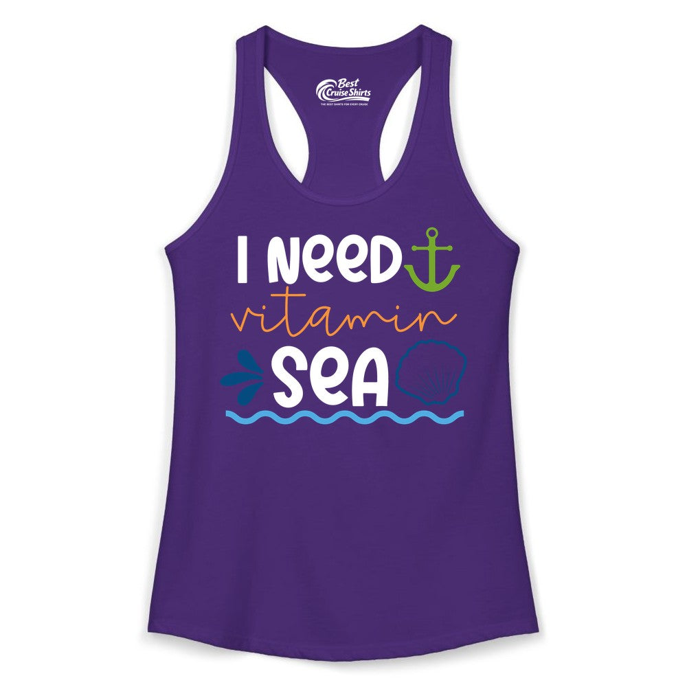 I Need Vitamin Sea Shirt - Nautical Beach Lover Summer Apparel (Ladies Tank) in Solid Purple Rush - I Need Vitamin Sea Shirt - Nautical Beach Lover Summer Graphic Tee