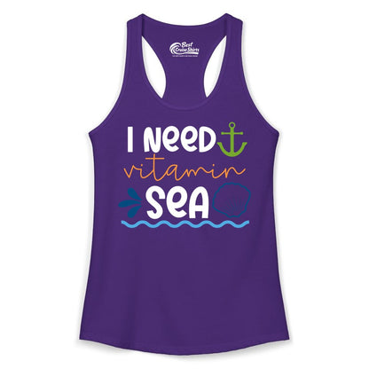 I Need Vitamin Sea Shirt - Nautical Beach Lover Summer Apparel (Ladies Tank) in Solid Purple Rush - I Need Vitamin Sea Shirt - Nautical Beach Lover Summer Graphic Tee