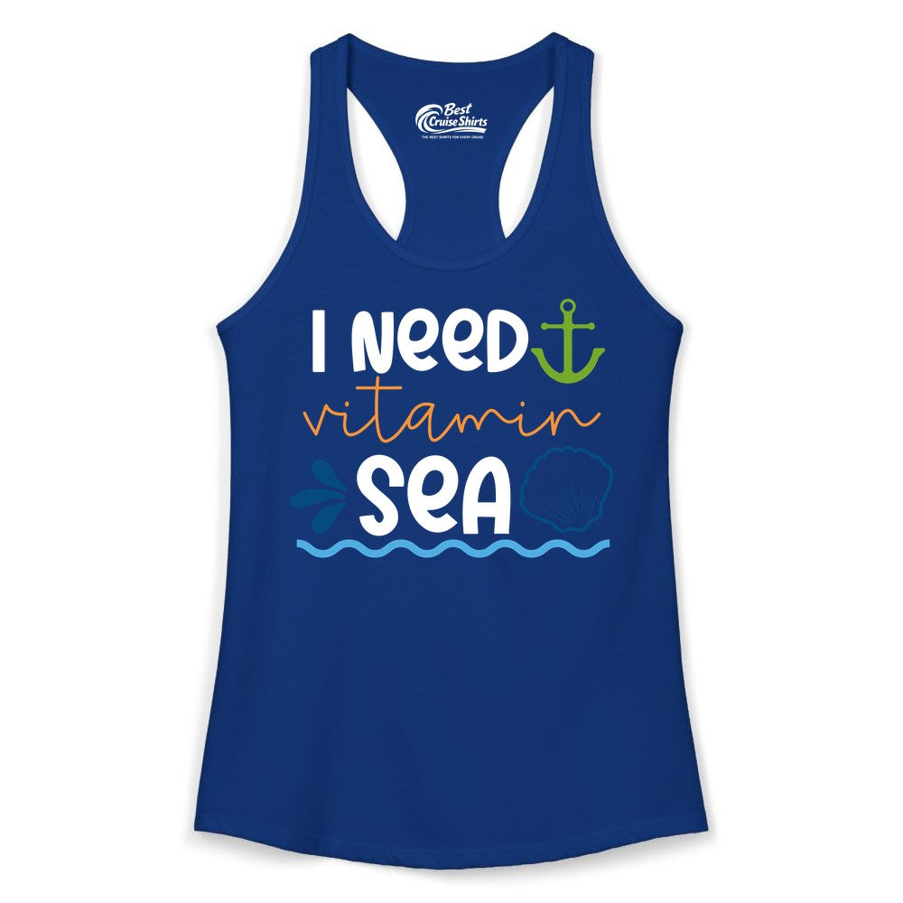 I Need Vitamin Sea Shirt - Nautical Beach Lover Summer Apparel (Ladies Tank) in Solid Royal - I Need Vitamin Sea Shirt - Nautical Beach Lover Summer Graphic Tee