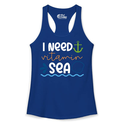 I Need Vitamin Sea Shirt - Nautical Beach Lover Summer Apparel (Ladies Tank) in Solid Royal - I Need Vitamin Sea Shirt - Nautical Beach Lover Summer Graphic Tee