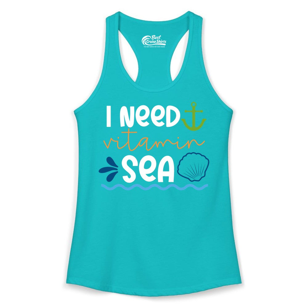I Need Vitamin Sea Shirt - Nautical Beach Lover Summer Apparel (Ladies Tank) in Tahiti Blue - I Need Vitamin Sea Shirt - Nautical Beach Lover Summer Graphic Tee