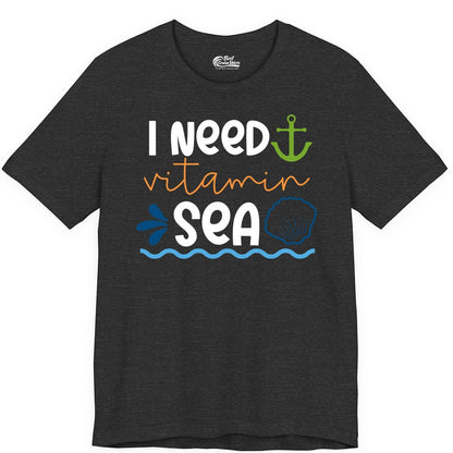 I Need Vitamin Sea Shirt - Nautical Beach Lover Summer Apparel (Premium Tee) in Dark Grey Heather - I Need Vitamin Sea Shirt - Nautical Beach Lover Summer Graphic Tee