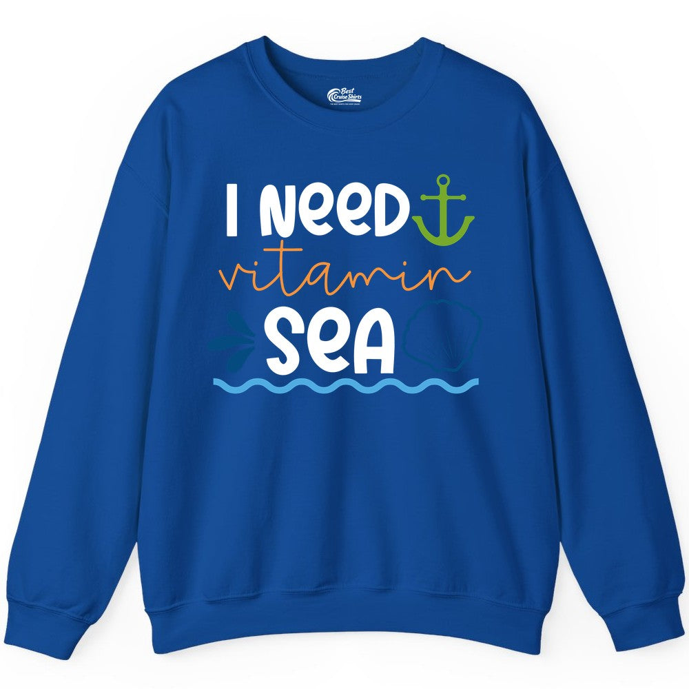 I Need Vitamin Sea Shirt - Nautical Beach Lover Summer Apparel (Sweatshirt) in Royal - I Need Vitamin Sea Shirt - Nautical Beach Lover Summer Graphic Tee