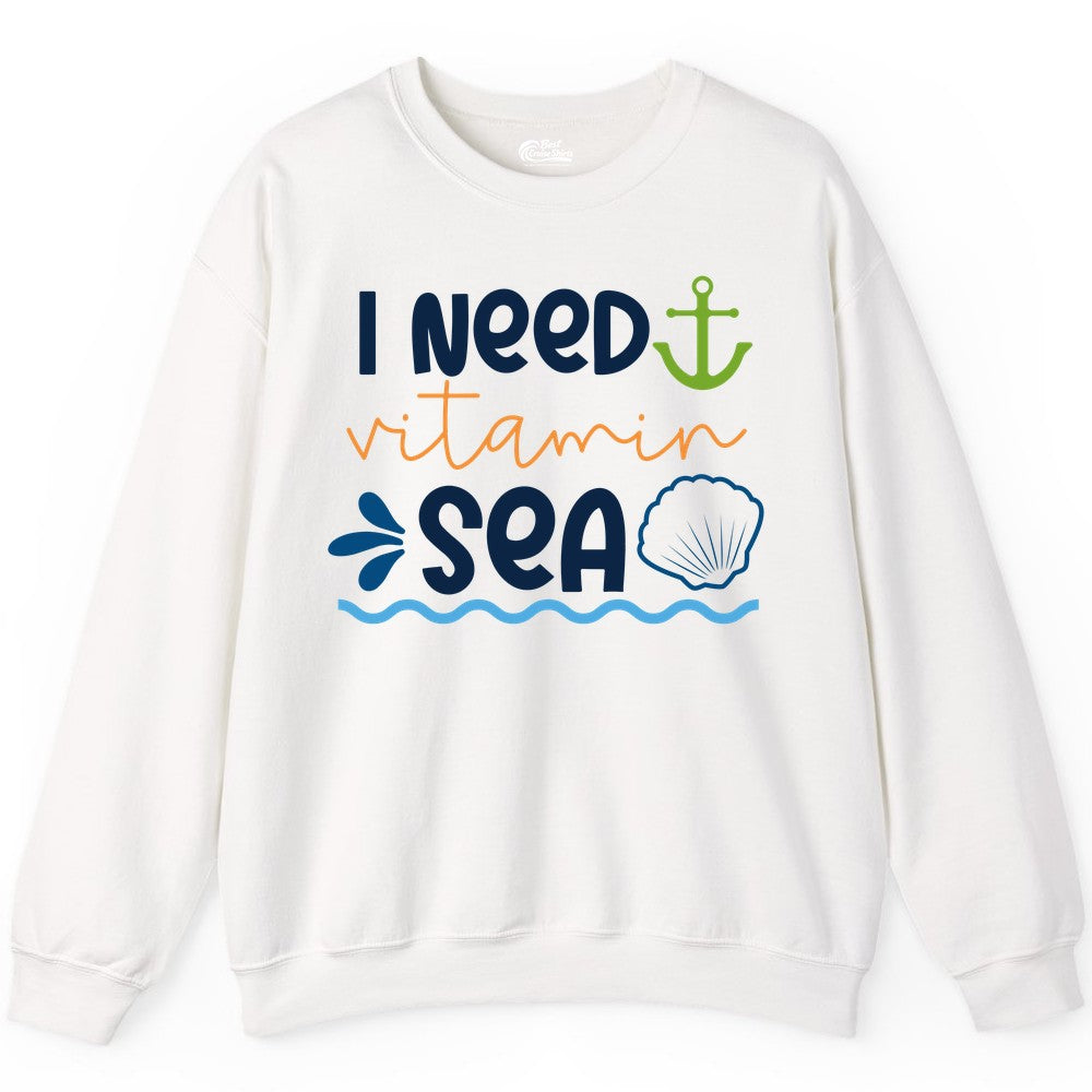 I Need Vitamin Sea Shirt - Nautical Beach Lover Summer Apparel (Sweatshirt) in White - I Need Vitamin Sea Shirt - Nautical Beach Lover Summer Graphic Tee