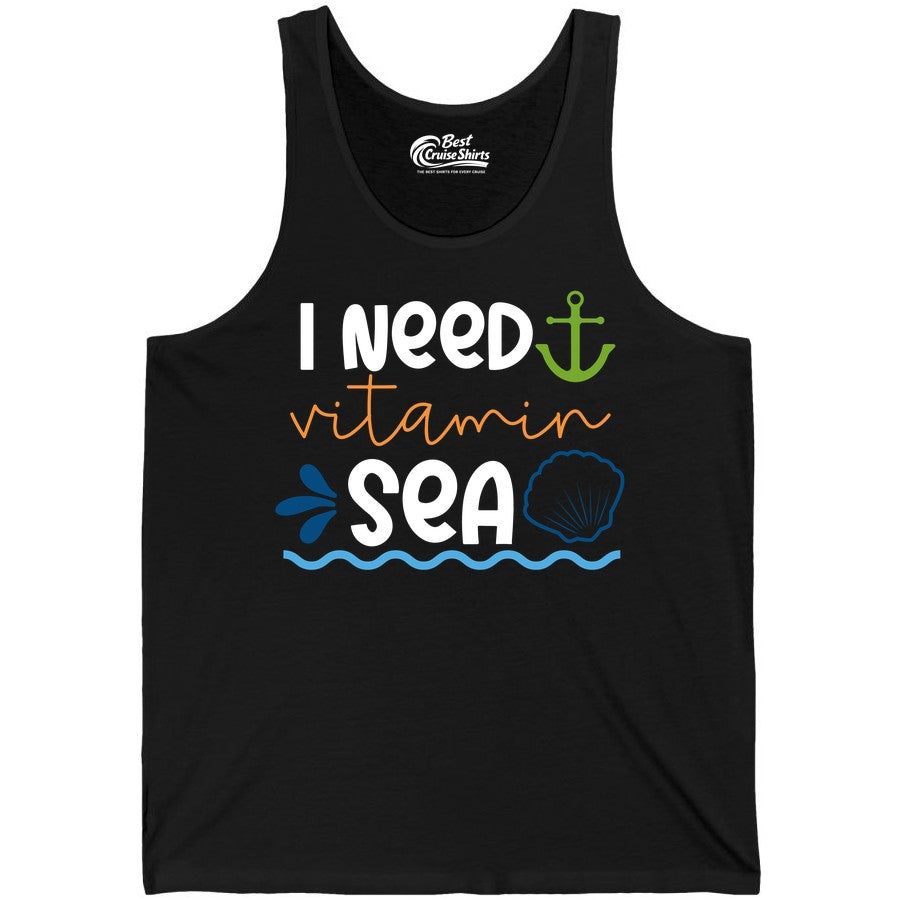 I Need Vitamin Sea Shirt - Nautical Beach Lover Summer Apparel (Tank Top) in Black - I Need Vitamin Sea Shirt - Nautical Beach Lover Summer Graphic Tee