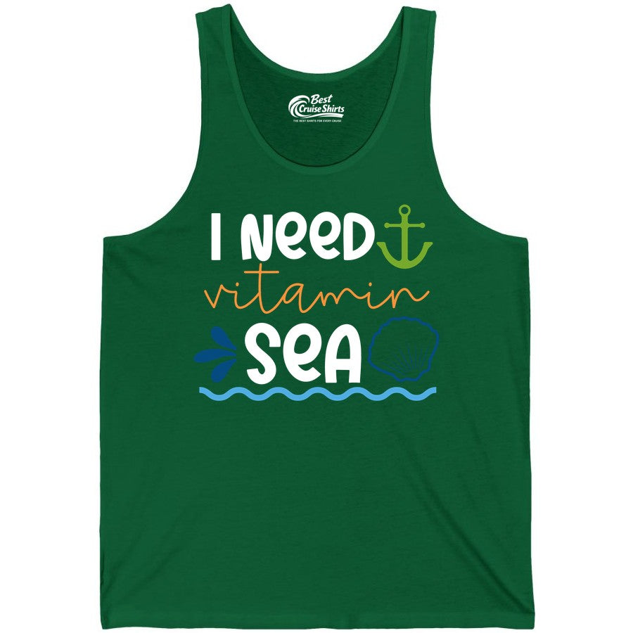 I Need Vitamin Sea Shirt - Nautical Beach Lover Summer Apparel (Tank Top) in Kelly - I Need Vitamin Sea Shirt - Nautical Beach Lover Summer Graphic Tee