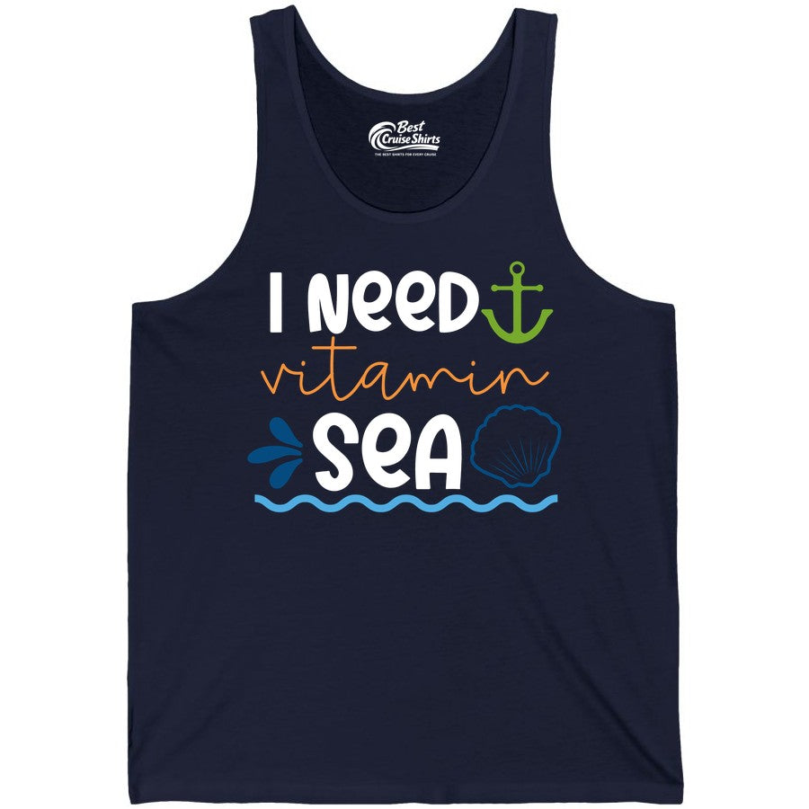 I Need Vitamin Sea Shirt - Nautical Beach Lover Summer Apparel (Tank Top) in Navy - I Need Vitamin Sea Shirt - Nautical Beach Lover Summer Graphic Tee