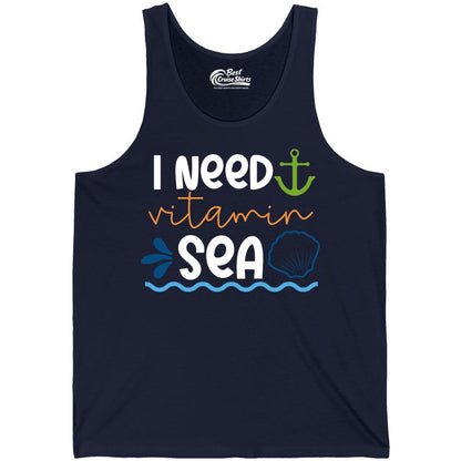 I Need Vitamin Sea Shirt - Nautical Beach Lover Summer Apparel (Tank Top) in Navy - I Need Vitamin Sea Shirt - Nautical Beach Lover Summer Graphic Tee