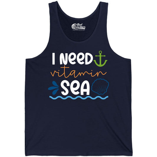 I Need Vitamin Sea Shirt - Nautical Beach Lover Summer Apparel (Tank Top) in Navy - I Need Vitamin Sea Shirt - Nautical Beach Lover Summer Graphic Tee