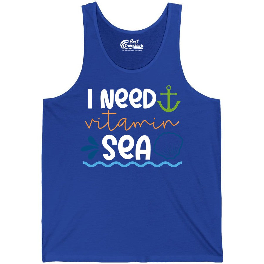 I Need Vitamin Sea Shirt - Nautical Beach Lover Summer Apparel (Tank Top) in True Royal - I Need Vitamin Sea Shirt - Nautical Beach Lover Summer Graphic Tee