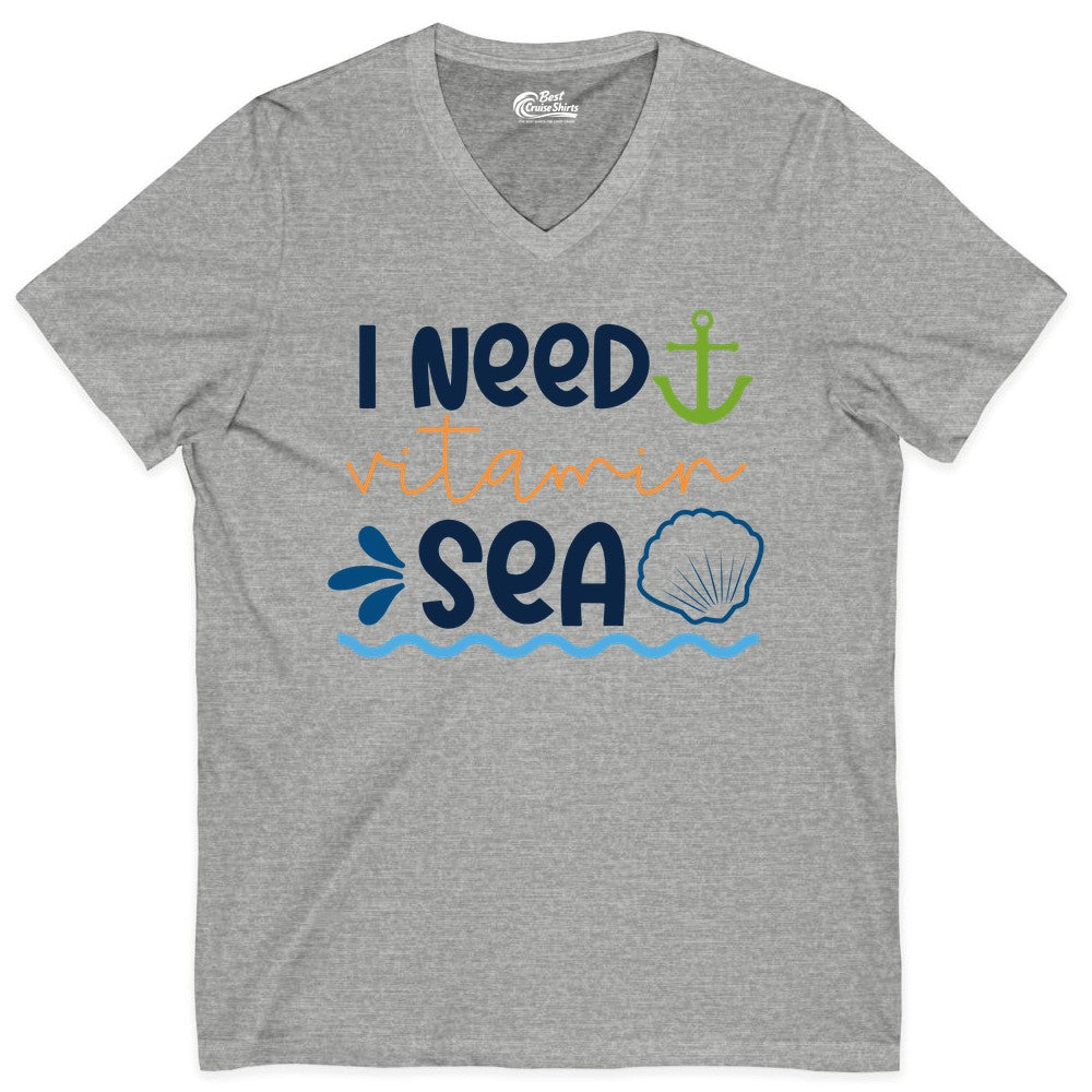 I Need Vitamin Sea Shirt - Nautical Beach Lover Summer Apparel (V-Neck) in Athletic Heather - I Need Vitamin Sea Shirt - Nautical Beach Lover Summer Graphic Tee