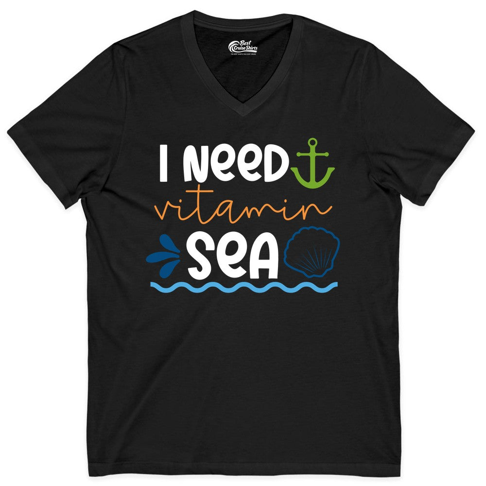I Need Vitamin Sea Shirt - Nautical Beach Lover Summer Apparel (V-Neck) in Black - I Need Vitamin Sea Shirt - Nautical Beach Lover Summer Graphic Tee