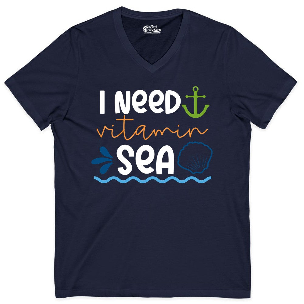 I Need Vitamin Sea Shirt - Nautical Beach Lover Summer Apparel (V-Neck) in Navy - I Need Vitamin Sea Shirt - Nautical Beach Lover Summer Graphic Tee