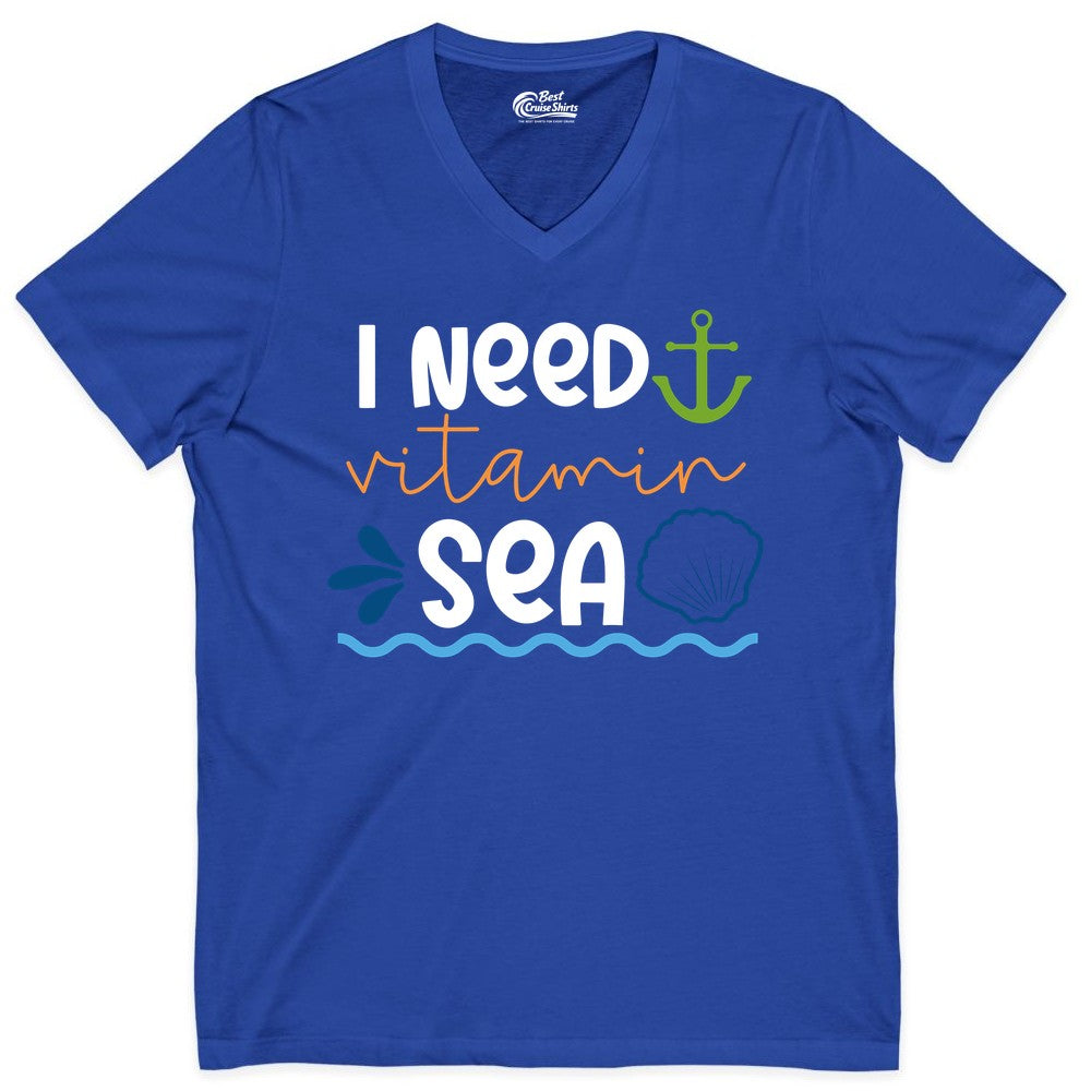 I Need Vitamin Sea Shirt - Nautical Beach Lover Summer Apparel (V-Neck) in True Royal - I Need Vitamin Sea Shirt - Nautical Beach Lover Summer Graphic Tee