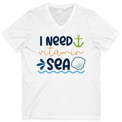 I Need Vitamin Sea Shirt - Nautical Beach Lover Summer Apparel (V-Neck) in White - I Need Vitamin Sea Shirt - Nautical Beach Lover Summer Graphic Tee