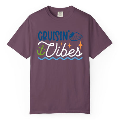 Cruisin Vibes Shirt - Nautical Cruise Apparel for Vacation Getaways (Comfort Color) in Berry - Cruisin Vibes Shirt - Playful Nautical Cruise Vacation Design