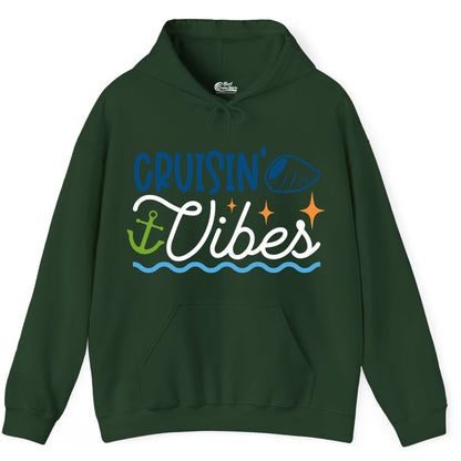 Cruisin Vibes Shirt - Nautical Cruise Apparel for Vacation Getaways (Hoodie) in Forest Green - Cruisin Vibes Shirt - Playful Nautical Cruise Vacation Design