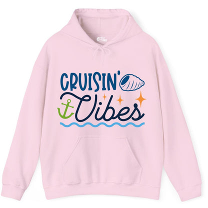 Cruisin Vibes Shirt - Nautical Cruise Apparel for Vacation Getaways (Hoodie) in Light Pink - Cruisin Vibes Shirt - Playful Nautical Cruise Vacation Design