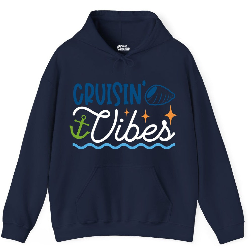 Cruisin Vibes Shirt - Nautical Cruise Apparel for Vacation Getaways (Hoodie) in Navy - Cruisin Vibes Shirt - Playful Nautical Cruise Vacation Design