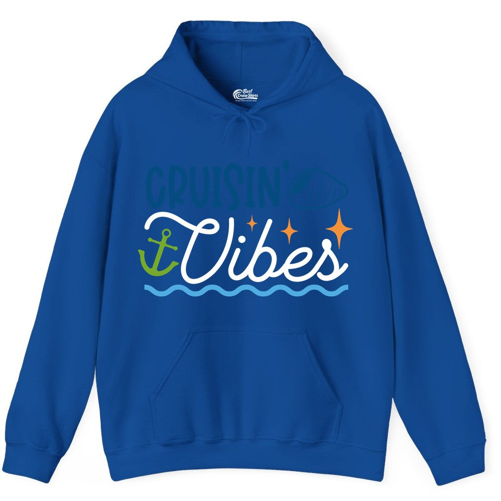 Cruisin Vibes Shirt - Nautical Cruise Apparel for Vacation Getaways (Hoodie) in Royal - Cruisin Vibes Shirt - Playful Nautical Cruise Vacation Design