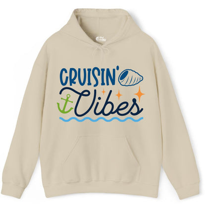 Cruisin Vibes Shirt - Nautical Cruise Apparel for Vacation Getaways (Hoodie) in Sand - Cruisin Vibes Shirt - Playful Nautical Cruise Vacation Design