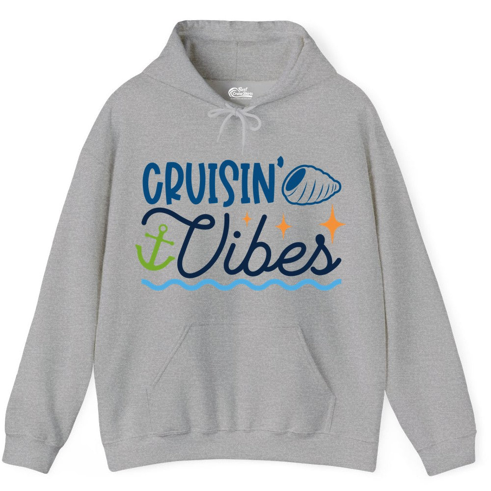 Cruisin Vibes Shirt - Nautical Cruise Apparel for Vacation Getaways (Hoodie) in Sport Grey - Cruisin Vibes Shirt - Playful Nautical Cruise Vacation Design