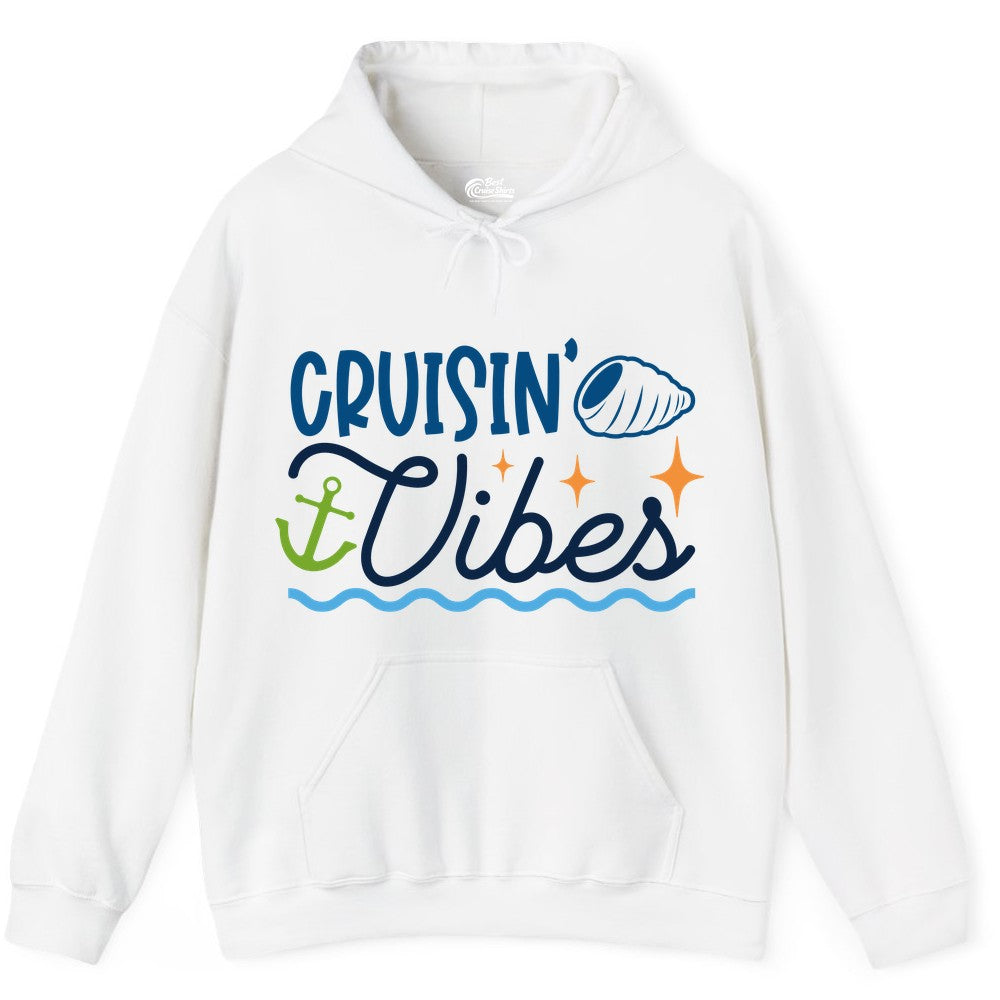 Cruisin Vibes Shirt - Nautical Cruise Apparel for Vacation Getaways (Hoodie) in White - Cruisin Vibes Shirt - Playful Nautical Cruise Vacation Design