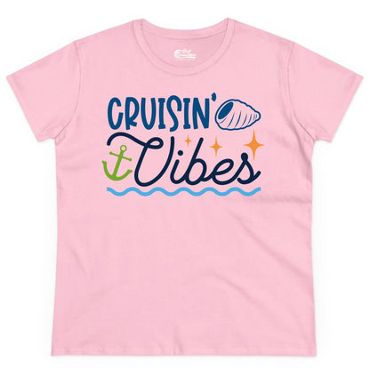 Cruisin Vibes Shirt - Nautical Cruise Apparel for Vacation Getaways (Ladies Tee) in Light Pink - Cruisin Vibes Shirt - Playful Nautical Cruise Vacation Design
