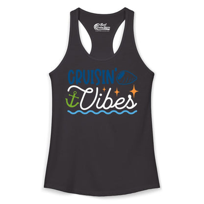 Cruisin Vibes Shirt - Nautical Cruise Apparel for Vacation Getaways (Ladies Tank) in Black - Cruisin Vibes Shirt - Playful Nautical Cruise Vacation Design
