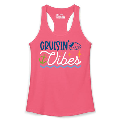 Cruisin Vibes Shirt - Nautical Cruise Apparel for Vacation Getaways (Ladies Tank) in Hot Pink - Cruisin Vibes Shirt - Playful Nautical Cruise Vacation Design