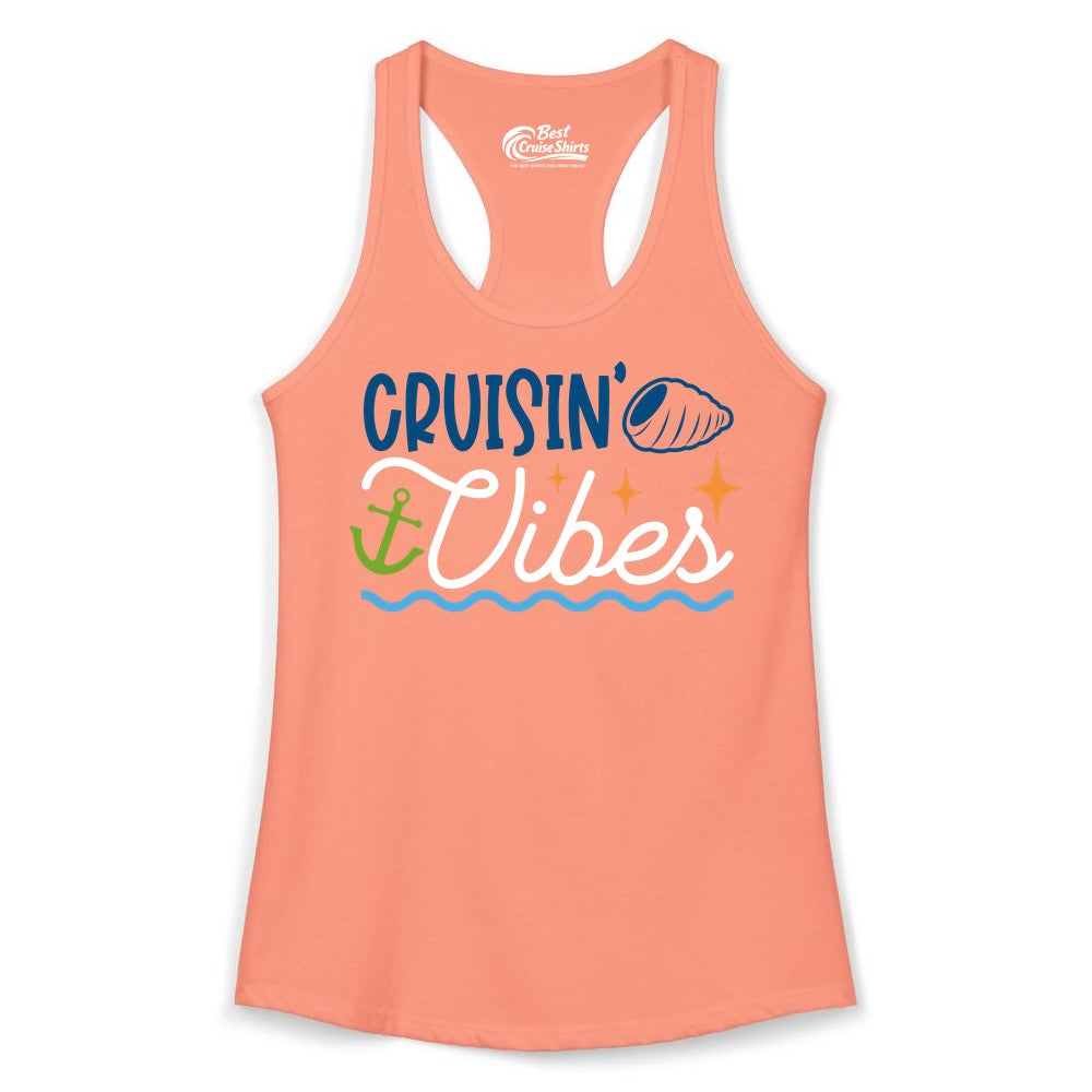 Cruisin Vibes Shirt - Nautical Cruise Apparel for Vacation Getaways (Ladies Tank) in Solid Light Orange - Cruisin Vibes Shirt - Playful Nautical Cruise Vacation Design