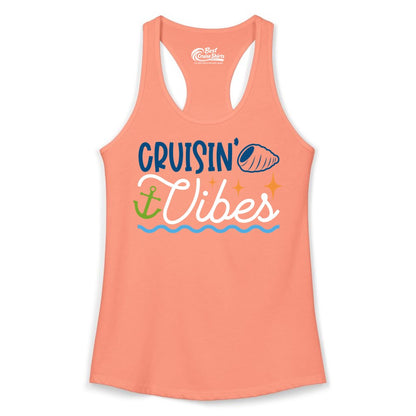 Cruisin Vibes Shirt - Nautical Cruise Apparel for Vacation Getaways (Ladies Tank) in Solid Light Orange - Cruisin Vibes Shirt - Playful Nautical Cruise Vacation Design